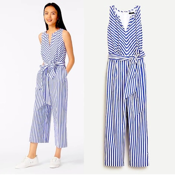J.Crew striped cotton poplin wide leg jumpsuit size 2 - Picture 2 of 10